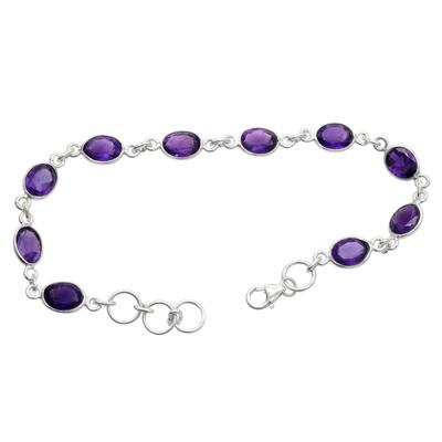 צמיד נשים אבן חן אמטיסט כסף סטרלינג 925 סולידי תכשיטים בעבודת יד 7.5"