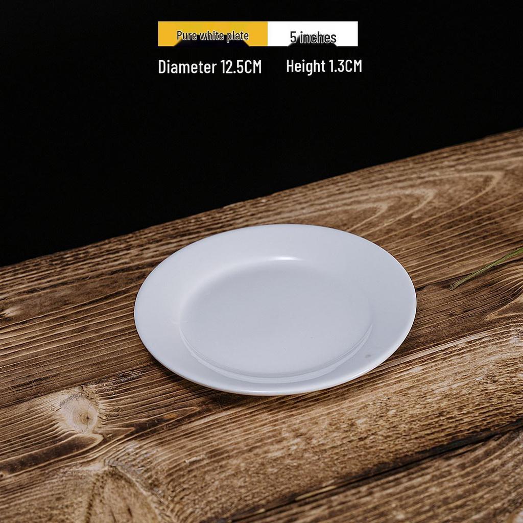 Steak Ceramic White Round Western Bone Plate - Shallow, Flat Tableware Dish for Household Use