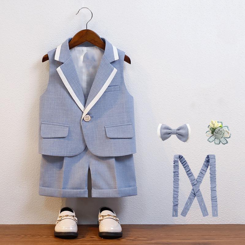 Boy Summer Vest Dress Suit Children's Host Piano Performance Photography Birthday Party Costume Kids Waistcoat Shorts Outfit