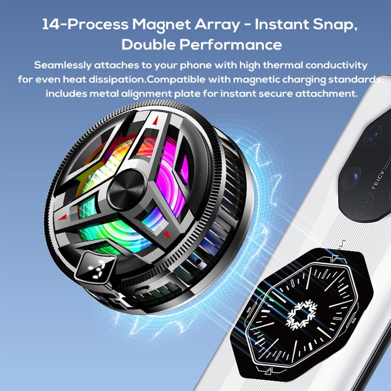 Portable Magnetic Semiconductor Phone Cooler with Digital Display RGB Lights Powerful Cooling Fan for Gaming Phone Ice Cooler