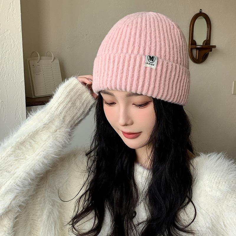 M Standard Knitted Hat Women's Winter Thickened Warm Cold Hat Showing Face Small Couple Versatile Outdoor Cold Wool Hat