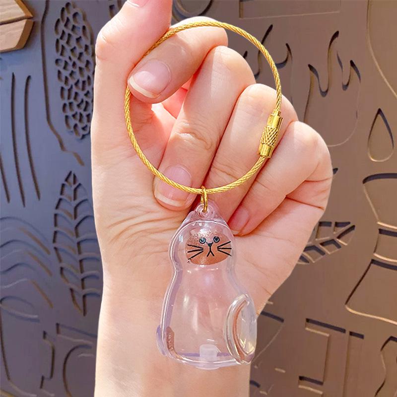 Blue Transparent Cat Hair Gashapon Keychain Storage Capsule