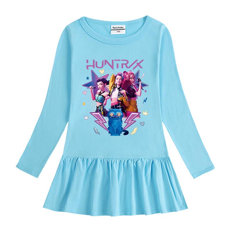 Vestido de Ruffles de Dibujos Animados de Grupo de Chicas Kpop - Falda de Princesa de Malla de Manga Larga para Bebés Niñas (Primavera otoño)