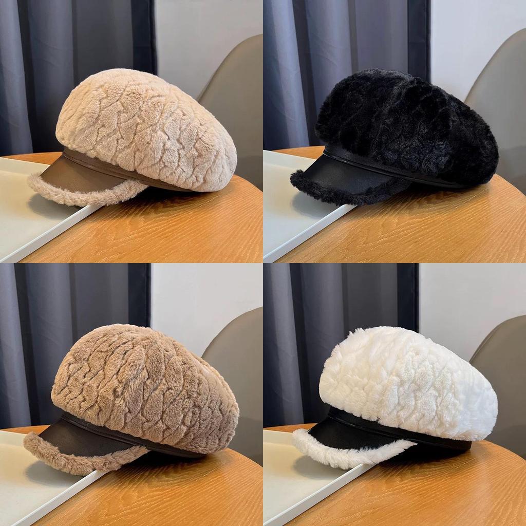 Plüsch-Baskenmütze für Damen mit breiter Krempe und rundem Oberteil für die Herbst- und Wintermode