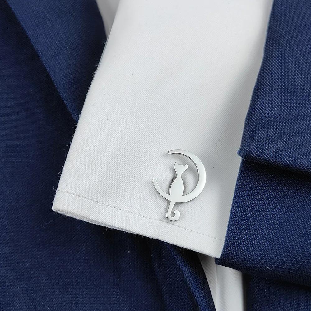 fashion Cat Moon Cufflinks for Men Stainless Steel Jewelry Gentleman Casual Style Formal Shirt Clothing Accessories party gifts