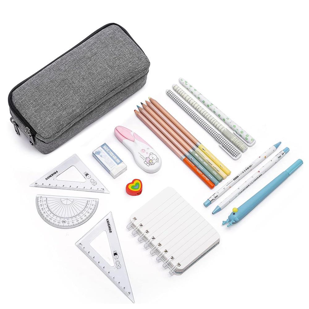 Large Capacity Student Pencil Case: Double-Layer Portable Stationery Bag for Primary & Secondary School