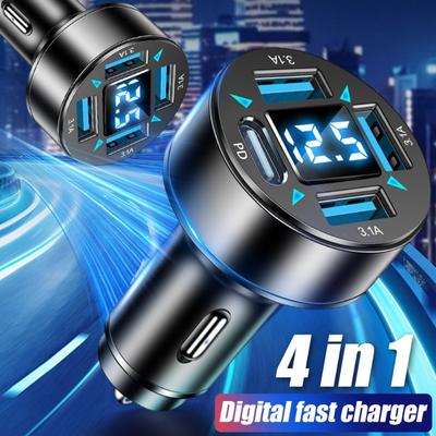 30W Blu-ray 4'ü 1 arada Dijital Ekranlı Araç Şarj Cihazı 3.1A Araba Hızlı Şarj Cihazı PD Hızlı Şarj Cihazı Dijital Ekranlı Araç Şarj Cihazları