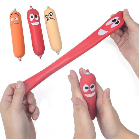 צעצוע חם וגמיש להוצאת נקניקיות עם חול זיכרון, TPR רך לפידג'ט להקלה על מתח, גאדג'ט דחיסה בצורת נקניקייה ריאליסטי לילדים ומבוגרים