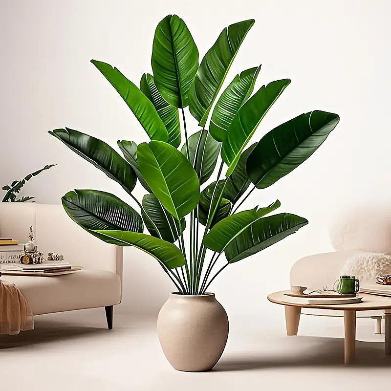 1 Pcs Artificial Banana Tree Fake Palm Leaf Monstera Leaf Large Tropical Palm Tree Realistic Green Plant for Home Decoration
