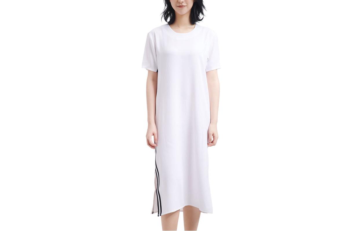Adidas Originals Short Sleeved Dresses Women s White Crew Neck Moderate Long DU7266 L