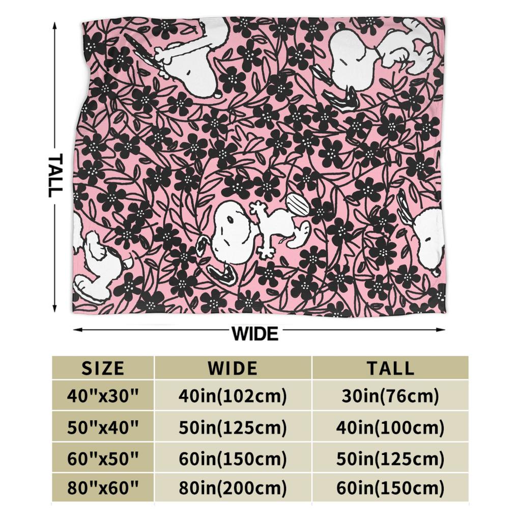 Snoopys Flower Vine Pattern Blanket Cover Flannel Super Warm Throw Blanket for Bedroom Sofa Bed Rug