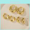 Trendy Gold And Silver Hoop Earrings Set Twisted Huggie Stainless Steel Geometric Design