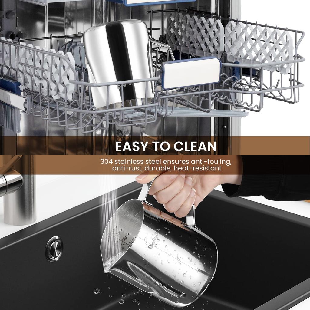 Milchkännchen, Latte Art Milchkännchen, 188 Edelstahl mit Skala, Kaffeemilchaufschäumer (600ml)