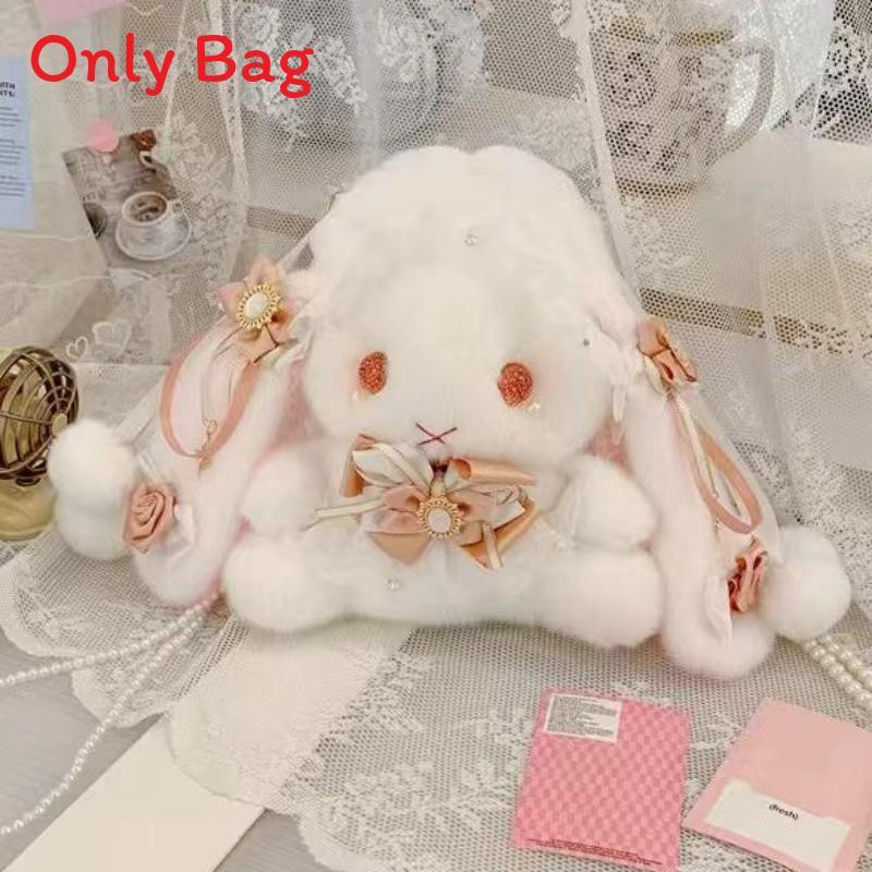 Japanese Lolita Bunny Plush Bag With Pearl Chain For Daily Fashion And Cute Storage