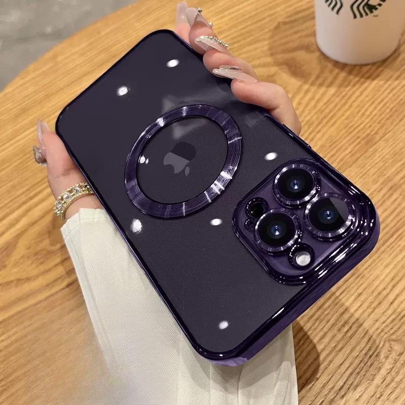Applicable To IPhone 16 Electroplated Mobile Phone Case Apple 15 Transparent Magnetic 14 ProMax Full-package Lens Film Protection Case