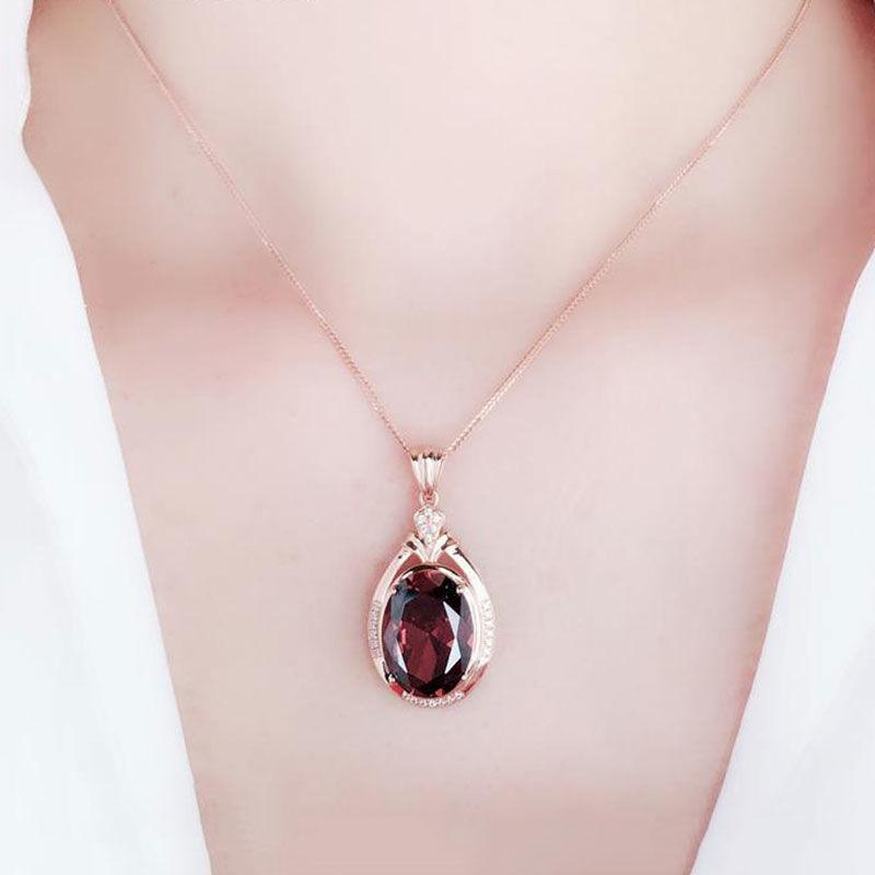 Exquisite Russian Purple Gold Inlaid Oval Redstone Pendant, High Design Temperament Color Gold Plated Rose Gold Necklace