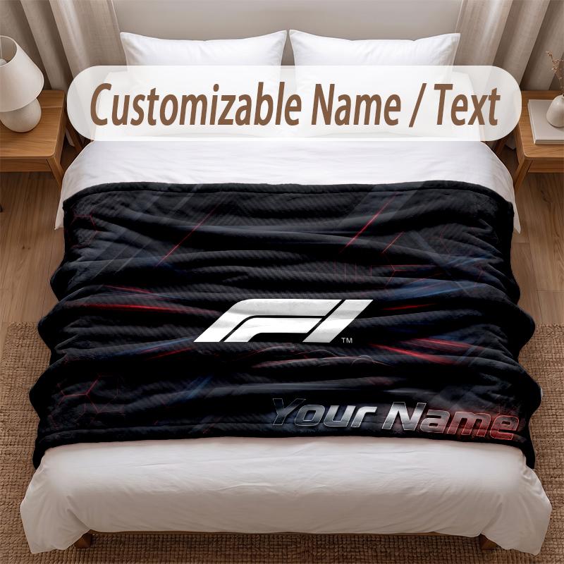 F1 Printed Flannel Blanket Custom Name Text Soft Warm Throw For Bedroom Holiday Gift
