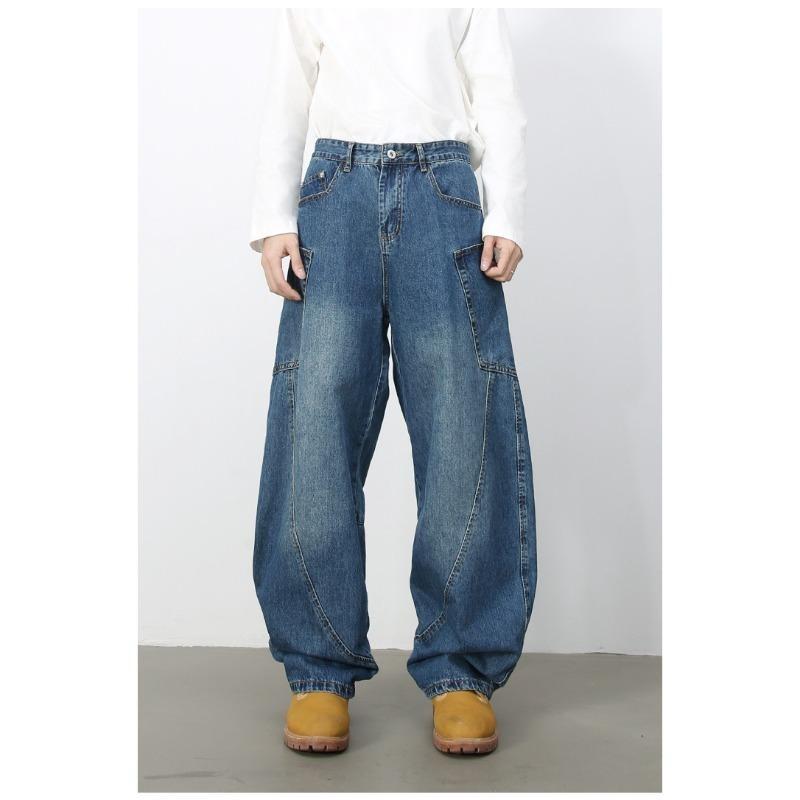 Vintage Gallery-shaped Machete Jeans Men's Loose Structure Design Sense Wide-leg Pants Straight Loose Jeans for Men Fashionable and Comfortable Pants