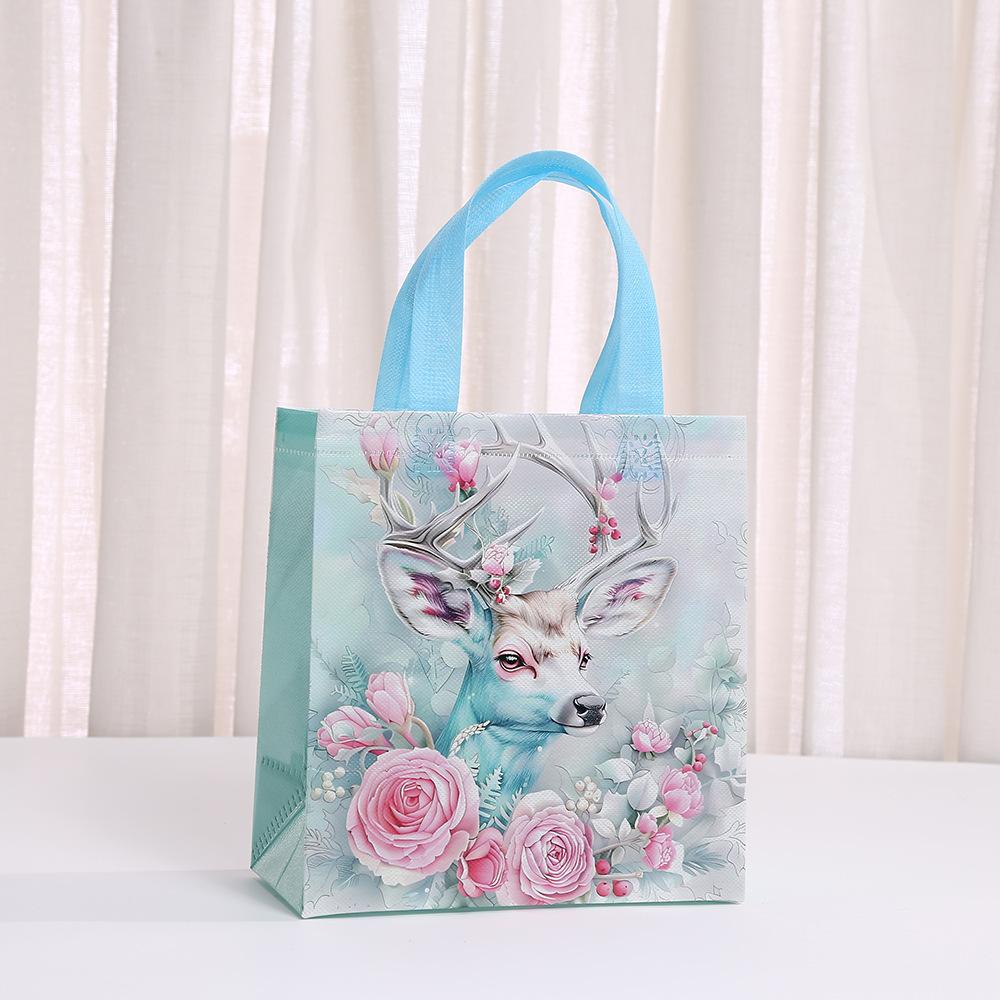 StoBag Mint Christmas Gift Wrapping Bags Luxury Designer Bags Santa Sleigh Reindeer Non Woven Gift Packaging Bags for Sweets Use