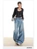 Women's Retro Wide-Leg Jeans: American Design, HK Style, Loose Straight-Leg, Floor-Length