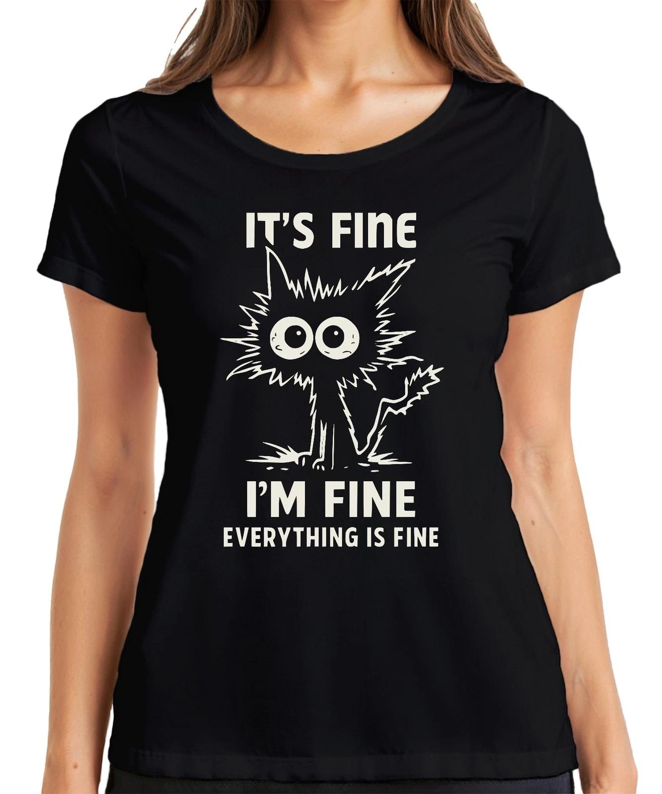 It s fine I m fine everything is fine lustige Katze sarkastisch Damen T-Shirt XXL