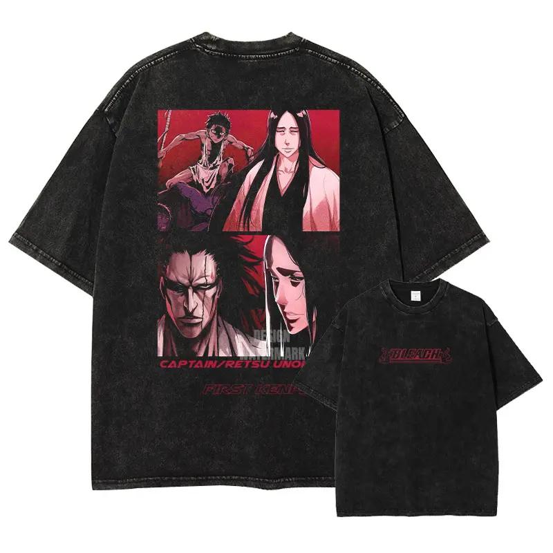 Bandai Anime B-Bleach Maglietta Vintage Lavata Unohana Retsu Magliette Retro Harajuku Renji Uryuu Ichigo Top Magliette Uomo