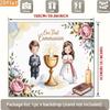 2D First Communion Backdrop, Boy and Girl Chalice & Bible Photo Booth Background Banner