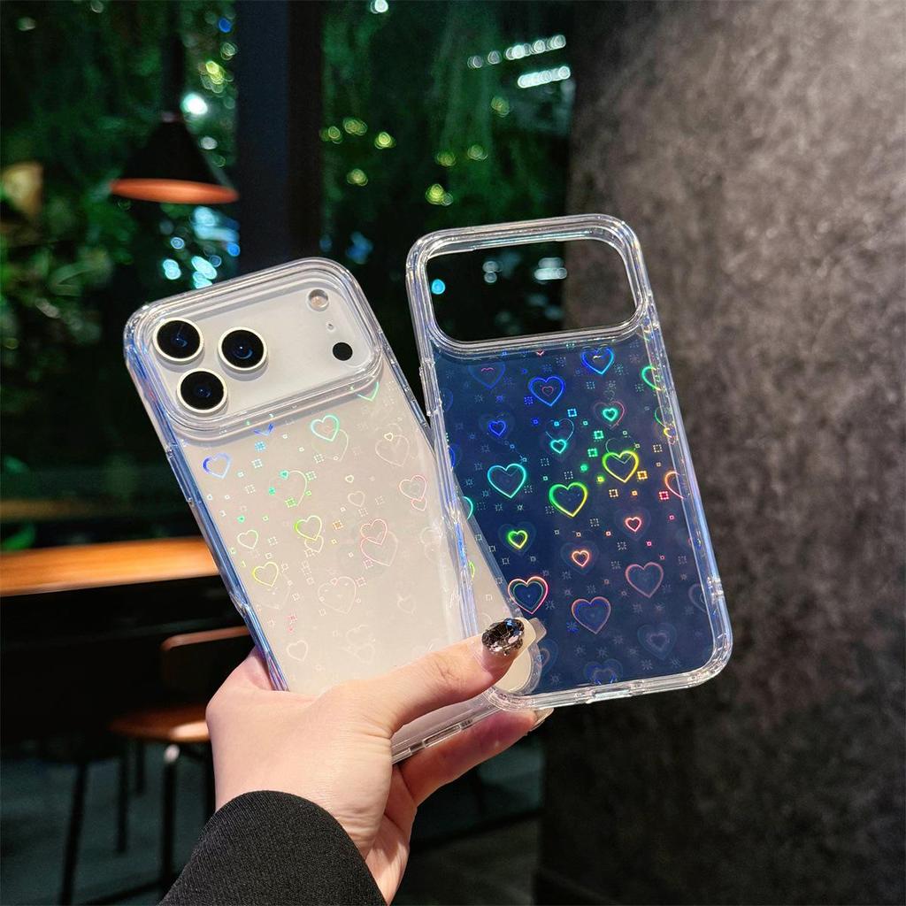 Acrylic Anti-Drop Phone Case for iPhone 17/16 Pro with Laser Heart Design