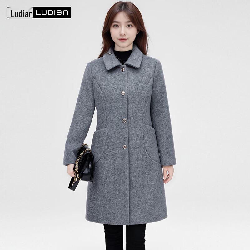LUDIan Women s Elegant Single-Breasted Wool Blend Winter Coat XL
