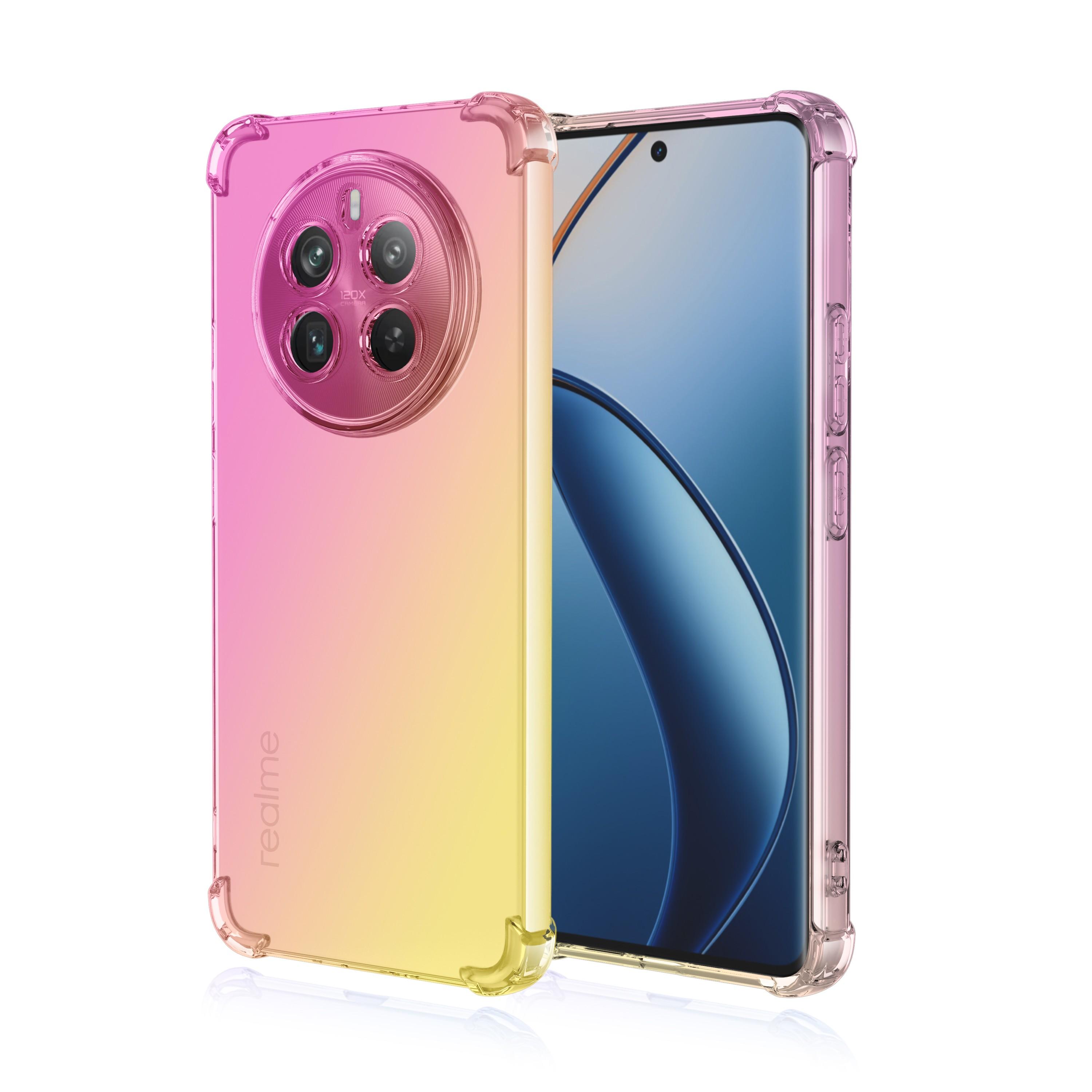 

Прозрачный милый чехол для телефона с градиентом, тонкий, против царапин, гибкий чехол из ТПУ, противоударный защитный чехол для OPPO Realme Q3 Q5 Pro X2 X3 SuperZoom X50m XT Realme X50m 5G золотой/розовый