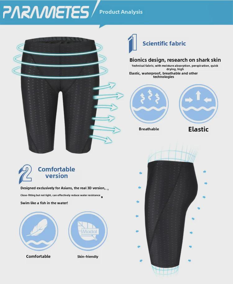 2024 Men's Sharkskin Swim Trunks with Cap - Five-Point Design