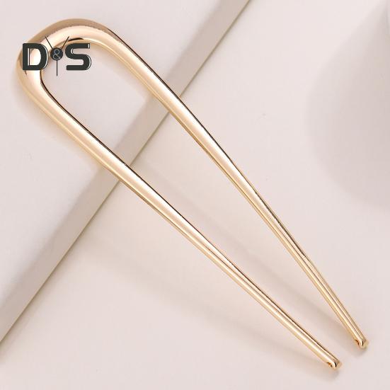 U-Shaped Hair Fork Elegant Golden Silver-color Alloy Anti-slip Long Thick Hair Updo Bun French Hair Pin Stick Women Girls Hair Accessories