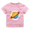 Colorful Saturn Planet Outer Space Print Kids Short Sleeve T Shirt Soft Cotton Crew Neck Boys Girls Summer Casual Daily Wear Tee