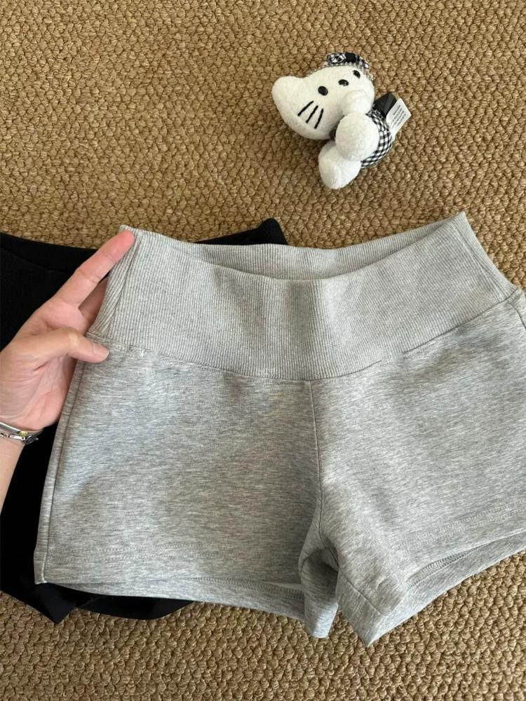Women's Gray Low-Waist Summer Sports Shorts, 2026 Arrival, Plus Size Slimming Capris.