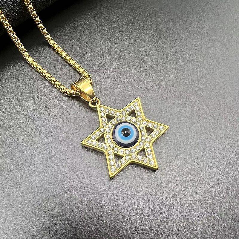 

Fashion Hip Hop Eyeball Vintage Punk Evil Eyes Hexagram Star Stainless Steel Pendant Star of David Necklace Lucky Evil Eye Gifts 60cm золотий
