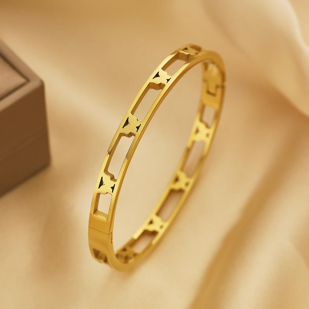 18K Gold Plated European Stainless Steel Hollow Butterfly Bangle