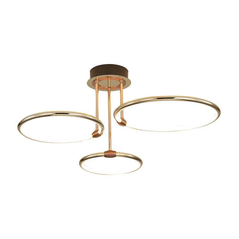 

Современный свет роскошная люстра для гостиной, столовой, спальни, потолочный светильник, скандинавская простая атмосфера, новые золотые кольца, круглые лампы 3-color dimming