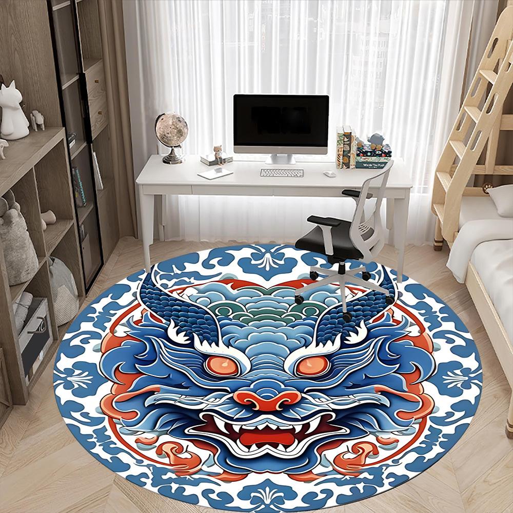 1 Stück Drachenmaske Büro Runder Teppich, Indoor-Matte Geeignet Für Büro, Unter Bürostühlen Schlafzimmer Wohnzimmer Heimdekoration, Raumdeko