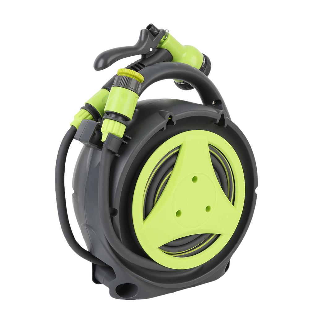 Bärbar Slangupprullare Grön Högeffektiv Vattenslangrulle med Sprutmunstycke 12 m Vattenslang för Trädgård