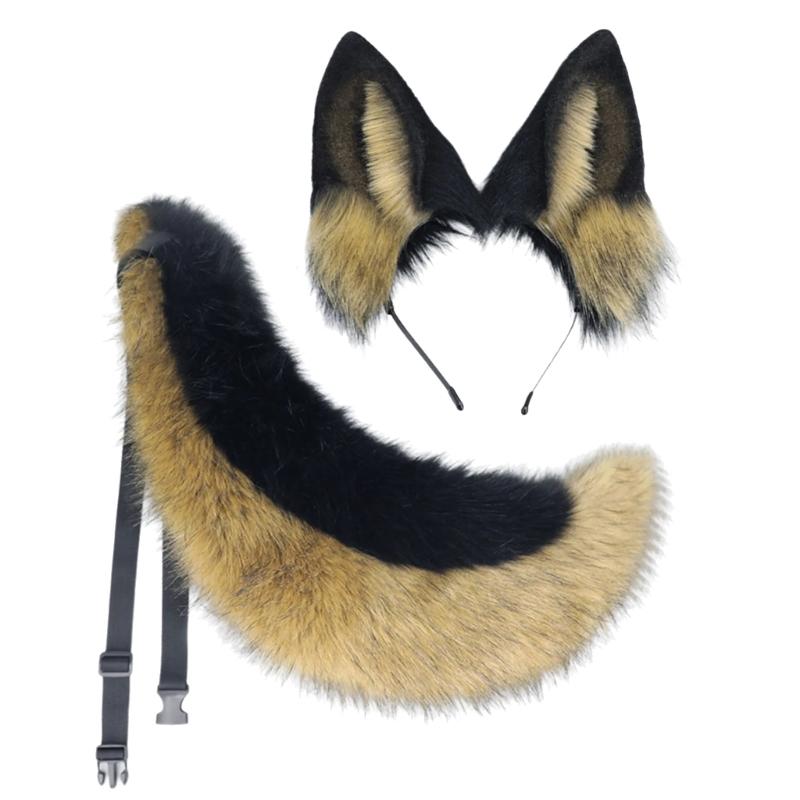 Cats Costume Accessories Faux Furs Foxes Tail and Ears Headband Set Animal Halloween Cosplay Costume for Women Men Gifts