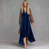 Women's Bohemian Velvet Leopard Print Patchwork Dress in Vintage for Fall and Winter