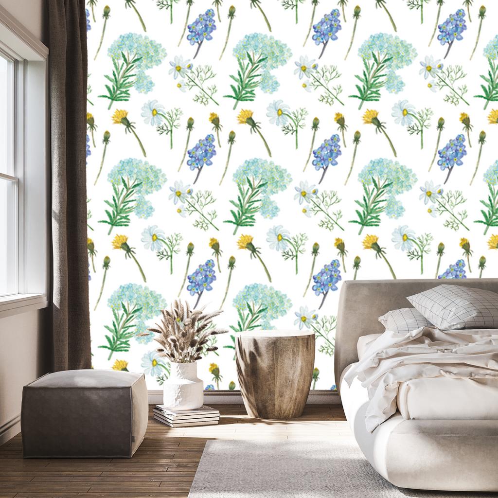 Meadow Flowers and Herbs Wallpaper for Living Room and Bedroom 50x1000