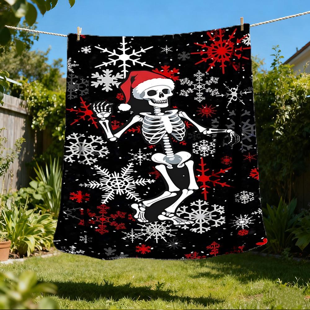 

1pc Skeleton Christmas Decorations Outdoor Flannel Blanket , Machine Washable Perfect Gift for Birthday , Holiday Travel Accessory , Durable Material 80x120cm