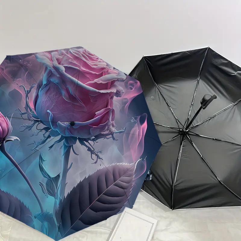 1pc Glowing Rose Fantasy Artwork Umbrella with Plastic Handle,Suitable for All Seasons Home Travel Outdoor UmbrellaDD722