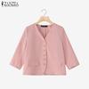 ZANZEA Women Casual V-Neck 3/4 Sleeve Summer Cardigan Tops