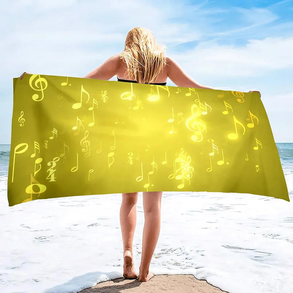 Music Notes Print Sand Free Beach Towel Absorbent Bath Towel Quick Dry Lightweight Large Towels for Swimming Bathroom Spa Pool