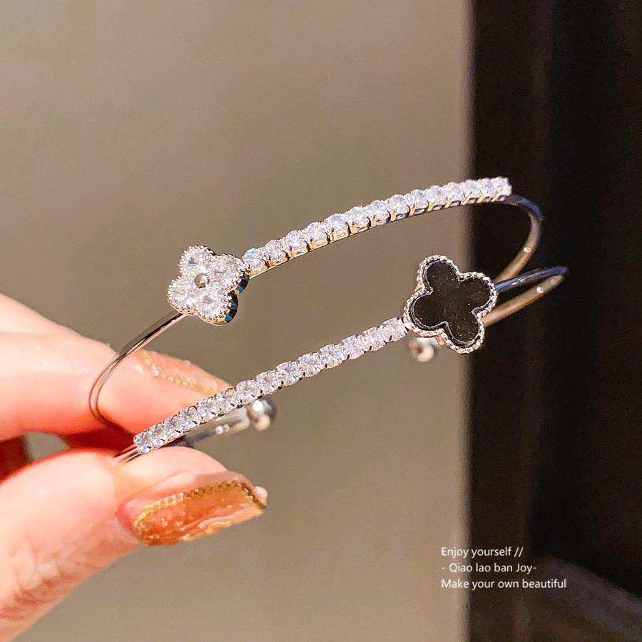 Copper Zircon Flower Double Layer Open Bracelet For Elegant Fashion Accessories