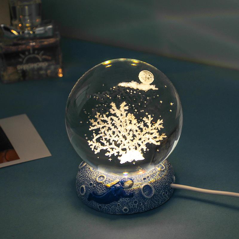 

Новый хрустальный шар, ночник, украшение, светящаяся смоляная основа, стеклянное украшение ручной работы, 3D внутренняя резьба, подарок на день рождения
