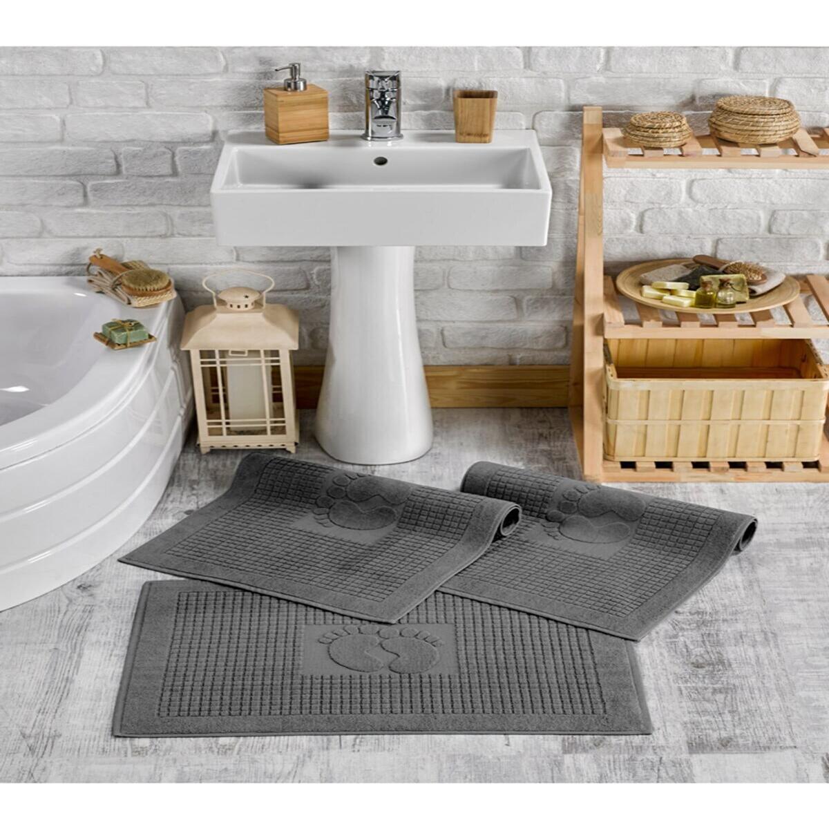 Tappetino da bagno in puro cotone super assorbente Tappetino da bagno ad asciugatura rapida Tappetino dingresso antiscivolo Tappetino per WC in pelle 3 pezzi 50x80(cm) 50x80cm colore grigio