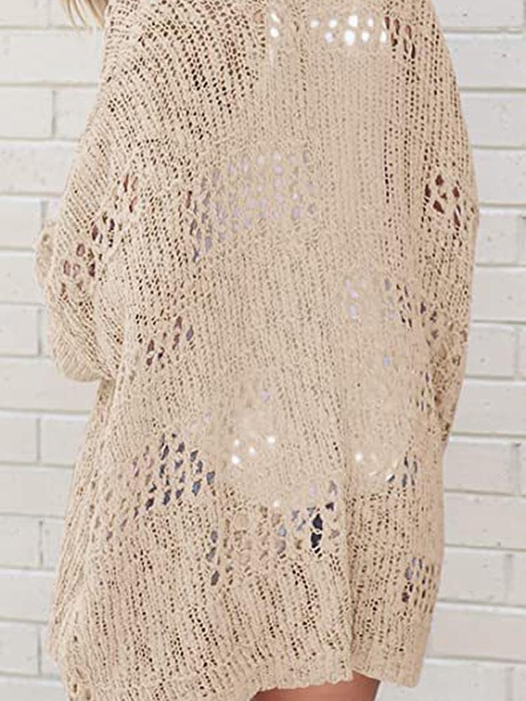 Spring Autumn New Arrivals Women's Oversized Long Sleeve Hollow Mesh Hair Sheep Knit Cardigan Coat